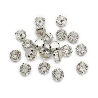 Kamienky na šitie, sklenené/mosadzné, okrúhle ploché, číre, 8x6mm, 20ks