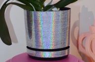 Kvetináč 12 metalický DEKORADOVANÝ HOLO strieborný glitrový