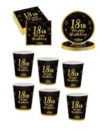 SÚPRAVA hrnčekov, tanierov, papierových obrúskov 18. narodeniny BLACK GOLD Ga