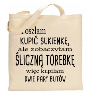 Béžová nákupná taška IŠLA SOM KÚPIŤ ŠATY ALE