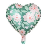 Fóliový balón Srdce s kvetmi - zelený, 45 cm