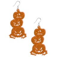 NÁUŠNICE oranžové HALLOWEENské tekvice TRI TVÁRE trblietky