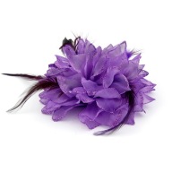 Veľká kvetinová brošňa/fialová gumička