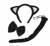 Súprava BLACK MAČIATKA, čelenka, chvost, motýlik, karneval