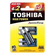 6x alkalické batérie TOSHIBA FINGERS LR03 AAA