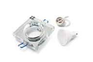 SET PEVNÝCH SKLENÝCH HALOGÉNOVÝCH SVIETIDIEL + 9W LED ŽIAROVKA + GU10 3000K