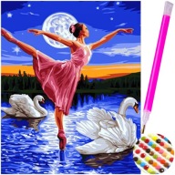 SADA DIAMANTOVÝCH VÝŠIVOK Balerína Mesiac OBRÁZOK Diamantový obraz LABUTE