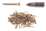 SKRUTKA DO DREVA 3,5 x 25 mm ZLATÁ POZINKOVANÁ ŽLTÁ 100 KS + KUŽELOVÝ BIT PZ2