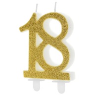 Narodeninová sviečka CYFRA 18 BIRTHDAY zlatá veľká 7,5 cm ozdoba na tortu