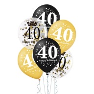 Sada balónikov 40th BirthDAY MIX zlato čierna