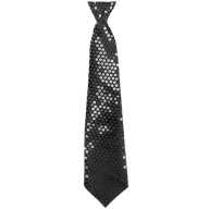 Lesklá BLACK kravata s gumičkou SEQUINS outfit karnevalové narodeniny RETRO