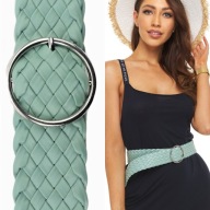 PLOTED BELT, eko koža, strieborná pracka, mint