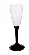 Sklenené, plastové poháre na šampanské, víno, čierna stopka, 140ml, 10 kusov