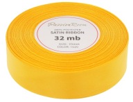 Saténová stuha na ozdobu, 25mm 32mb, tmavo žltá