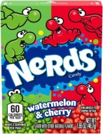 Nerds Mierne kyslé cukríky Vodný melón Čerešňa Vodný melón Čerešňa Wonka 46,7g USA