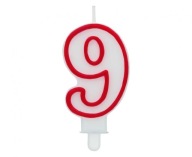 Narodeninová sviečka číslo 9, biela s červeným obrysom, 7 cm