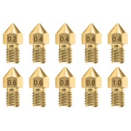 MIX SET 10x MK8 DÝZA MOSADZNÉ RÔZNE VEĽKOSTI - CREALITY ENDER 3 5 PRO V2