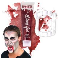 sada UMELÁ KRV v tube 28 ml VAMPIRE JAWS zuby TESY halloween