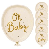Detské sprchové taniere One Year Old Oh Baby, béžový papierový balón, 22 cm, 6 ks