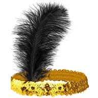 Elastický SEQUIN BAND, zlaté RETRO pierko, čierne, 20. roky 20. storočia, klapka