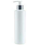 300ml fľaša s pumpičkou, HDPE, 24/410, biela/strieborná