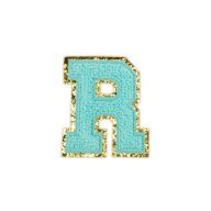 PATCH LETTER R, veľké písmo, azúrovo modré trblietky