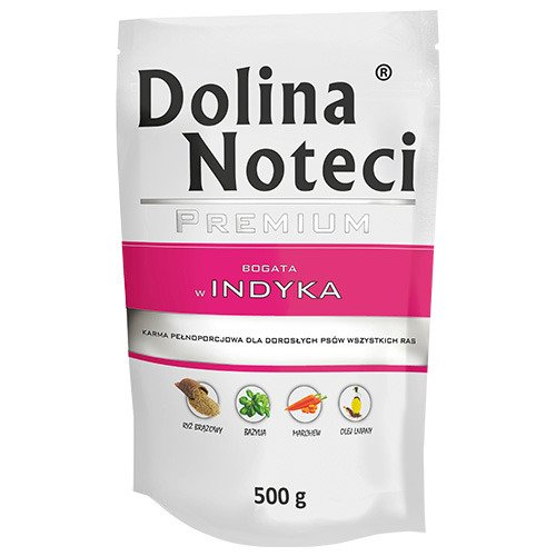 DOLINA NOTECI Prémiové mokré krmivo pre psov bohaté na morčacie mäso, 500 g vrecúško