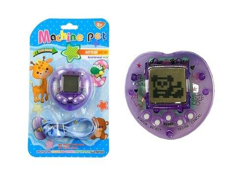 Fialová elektronická hra Tamagotchi s reťazou