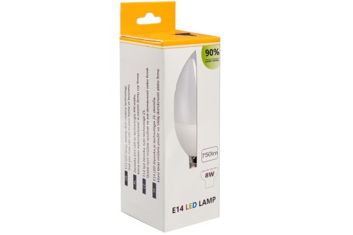 LED žiarovka E14 Sviečka 8W 6000K STUDENÁ BIELA 858lm Efektívny PREMIUM CCD