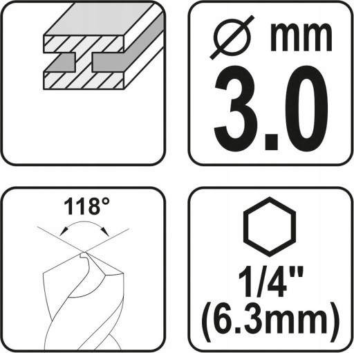 YATO HSS-TiN FRÉZACÍ VRTAČ DO KOVU 3,0mm ŠEST