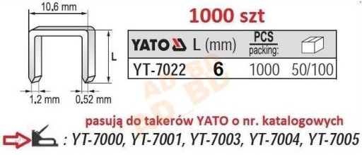 Sponky 6 x 10,6 mm x 1000 ks YT-7022