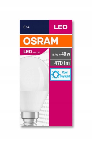 LED žiarovka E14 BALL P40 5,7W = 40W 6500K OSRAM