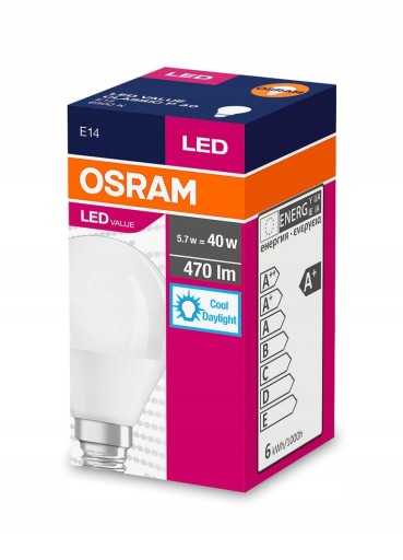 LED žiarovka E14 BALL P40 5,7W = 40W 6500K OSRAM
