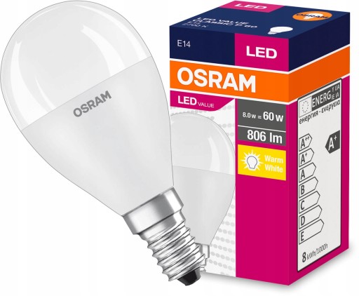 OSRAM LED GUĽOVÁ žiarovka E14 8W 60W 2700K TEPLÁ