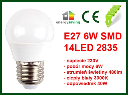 VÝKONNÁ LED žiarovka s päticou E27 - teplá farba 6W