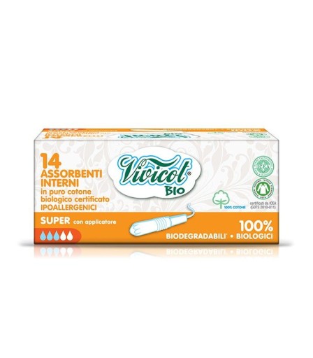 SUPER hygienické tampóny, aplikátor, bezchlórové, KOMPOST, 14 ks, Vivicot
