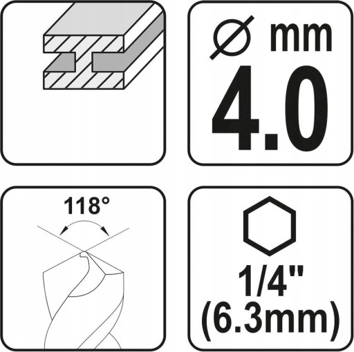 YATO HSS-TiN FRÉZACÍ VŔTAČ DO KOVU 4,0mm ŠEST