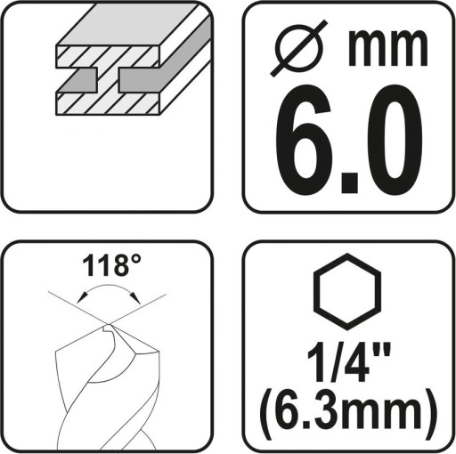 YATO HSS-TiN FRÉZACÍ VRTÁK NA KOV 6,0mm ŠEST