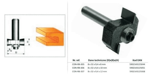 Vysokorýchlostná stolárska fréza 8 x 32 x 9,4 x 10 mm
