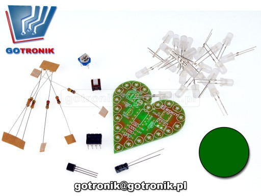 Blikajúce zelené LED srdce - DIY__________ELEK-091