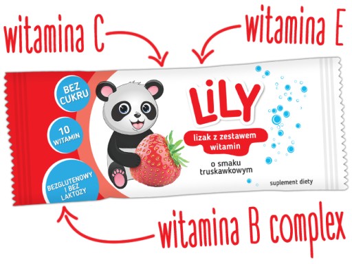 Lízanka Lily so sadou vitamínov s jahodovou príchuťou