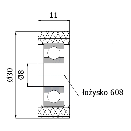 FI 30 POLYURETÁNOVÝ VALEC FI 8 VALCOV ŠÍR 11 mm
