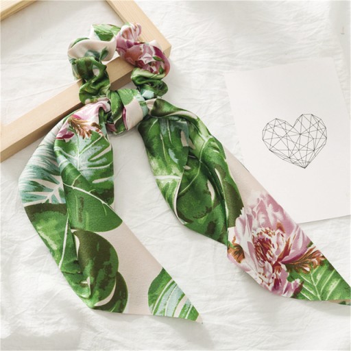 Scrunchies scrunchies gumička do vlasov, dlhý šál, kvety monstera