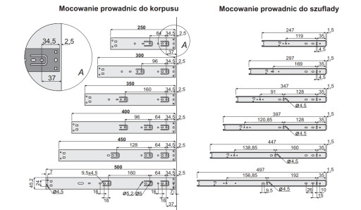 Guľôčkové vedenia Sevroll soft-close 500 mm, plné vysunutie
