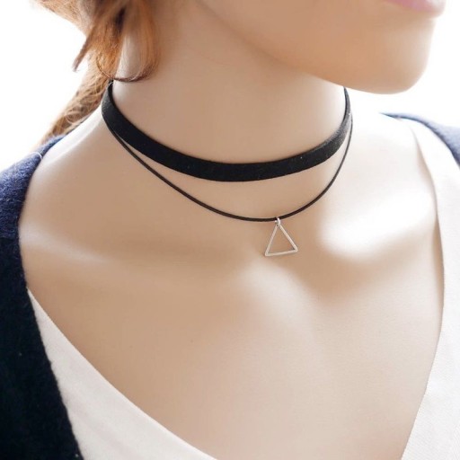 Náhrdelník Black Choker Silver Triangle Chocker