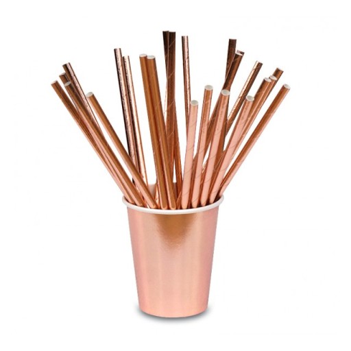 ROSE GOLD Sada tanierov, šálok a slamiek - 6 osôb
