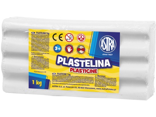 Modelárska školská plastelína, veľká, 1kg, biela ASTRA