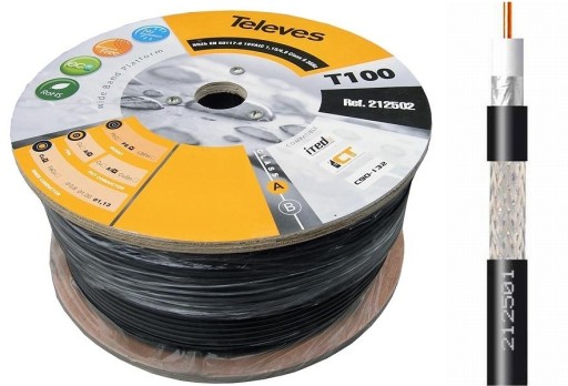 Televes T100 Vonkajší kábel 1m 2125 RG-6 113 CU PE koax.
