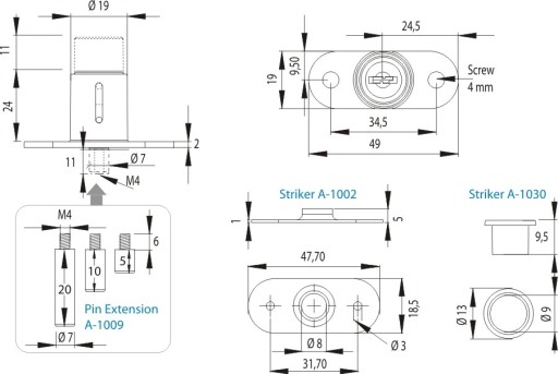Čapový nábytkový zámok SISO X-1003 s kľúčom D20