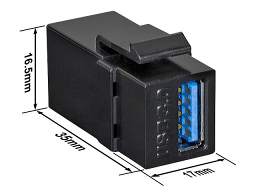 USB3.0 SuperSpeed 5Gb/s A konektor/zásuvka-A/zásuvka typu KEYSTONE čierna